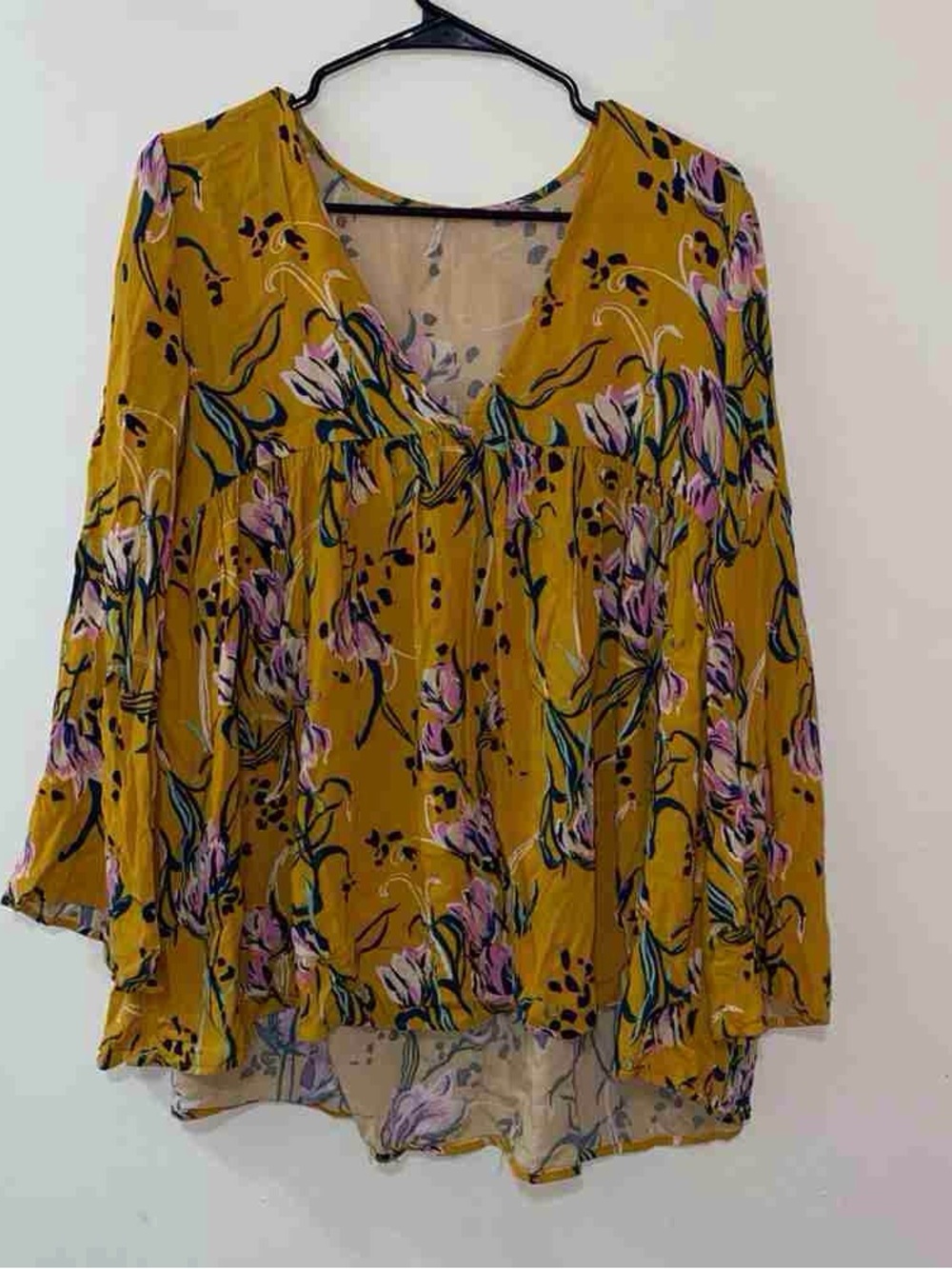 Mustard Floral V‑Neck Lightweight Women's Blouse